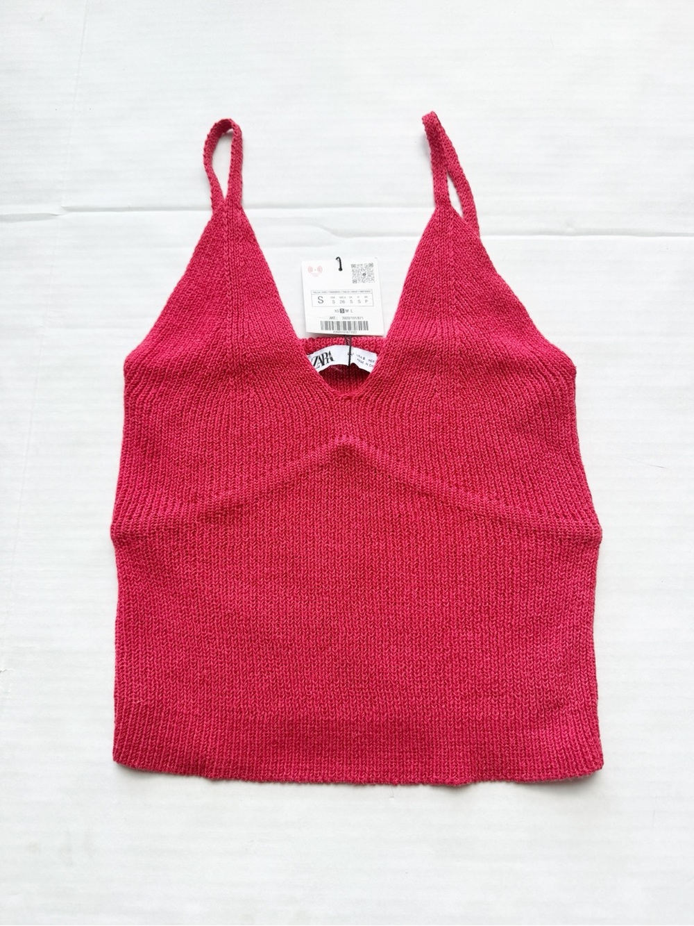 Zara New Viscose Linen Knit V-Neck Cami Top in Cherry Red NWT
